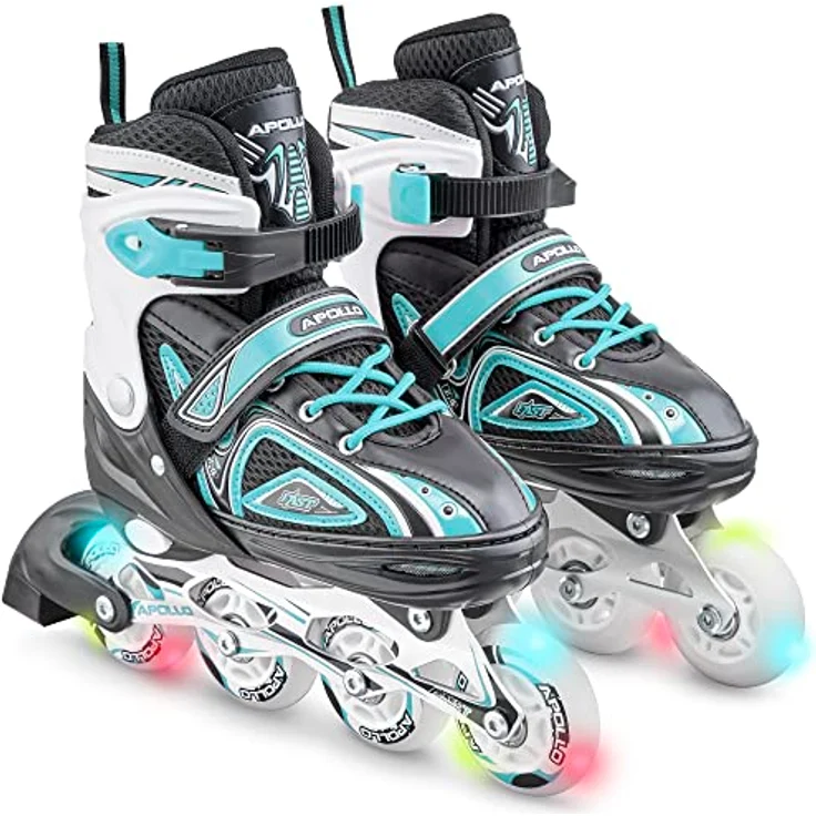 Apollo Super Blades X Pro, größenverstellbare LED Inline-Skates, Türkis, S (31-34) – Bild 1