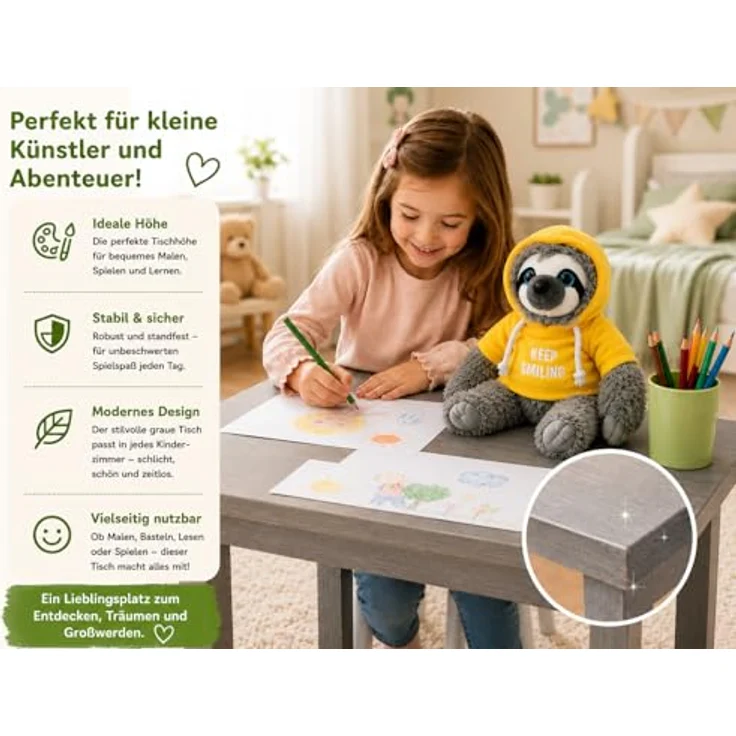 SOMA Faultier Kuscheltier XXL 40 cm grau, Plüschtier mit "Keep Smiling" Pullover in gelb, ideal als Geschenk für Kinder und Erwachsene – Bild 6