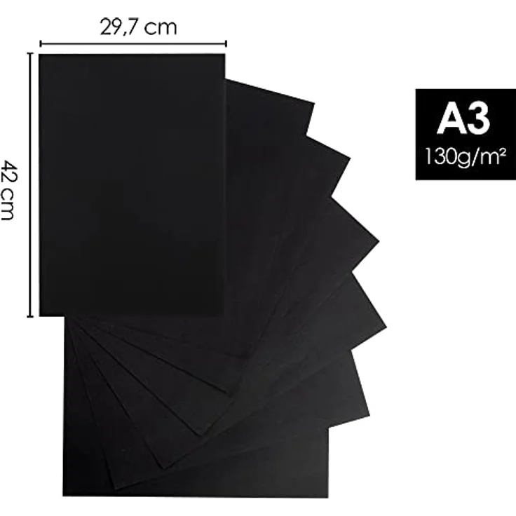 OfficeTree 50 x Tonpapier Schwarz A3 130g - Schwarzes Tonpapier A3 - Bastelpapier Schwarz - Tonzeichenpapier A3 Schwarz zum Basteln & Malen & Drucken - Preisvergleich – Bild 2