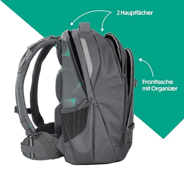 Coocazoo Schulrucksack Every „Arrow Drift“, grau-türkis, ergonomisch, höhenverstellbar, mit Brust- und Hüftgurt, 30 Liter, ab der 3. Klasse – Bild 3