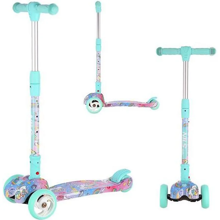 NILS Fun Hlb15A Mintgrün Kinderroller Dreirad Roller Kinderscooter mit ABEC7 Kugellagern und leuchtenden Rädern