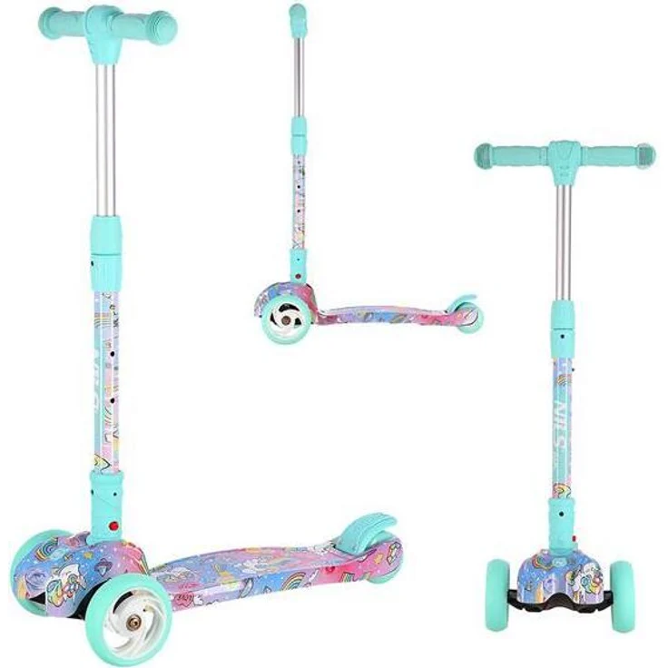 NILS Fun Hlb15A Mintgrün Kinderroller Dreirad Roller Kinderscooter mit ABEC7 Kugellagern und leuchtenden Rädern
