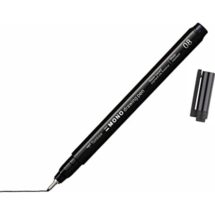 Tombow MONO drawing pen 08 Fineliner schwarz, 0,6 mm, Wasserlösliche Tinte auf Wasserbasis, ideal für Zeichnen und Skizzieren