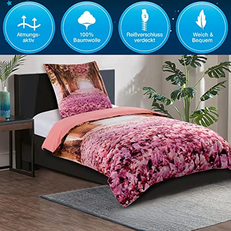 Sanilo® Bettwäsche 135x200 cm, 100% Baumwolle, 4-teilig, Oeko-TEX zertifiziert, Wendebettwäsche, Romantik-Design – Bild 4