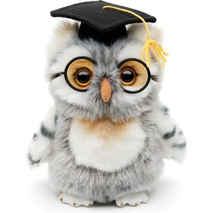 Uni-Toys Eule (grau-weiß) mit Doktorhut und Brille, Plüsch-Vogel, 18 cm, ideal für Geschenke und Dekoration, nachhaltiges Füllmaterial – Bild 2