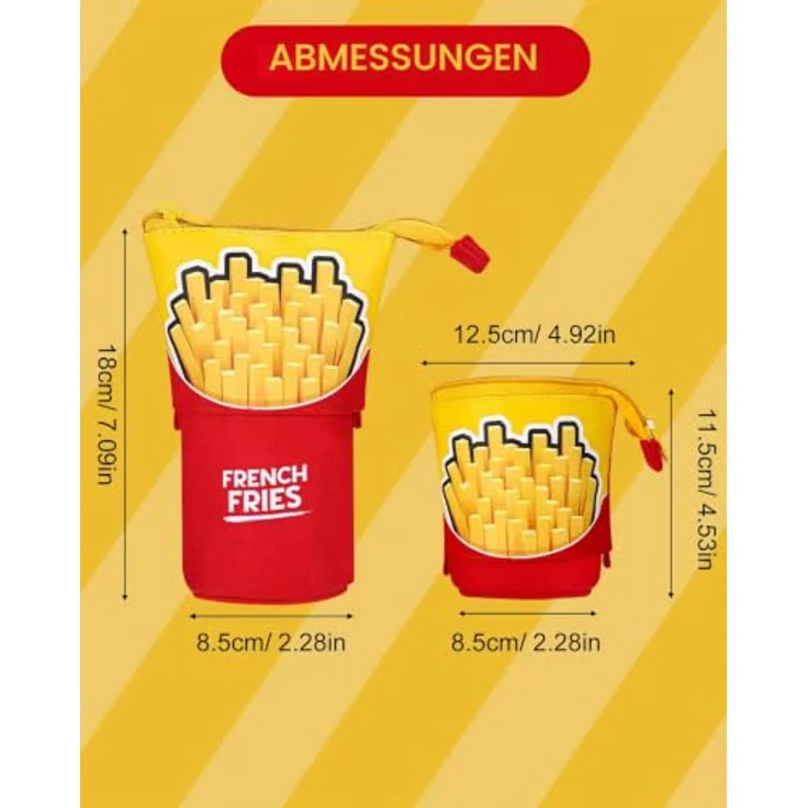 Xespis Teleskopisches Federmäppchen Reißverschluss, geräumig und multifunktional mit Cartoon-Design (Fritten) – Bild 2