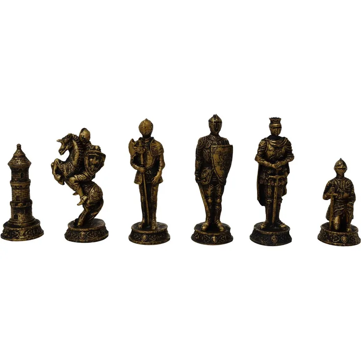 MystiCalls Ritterschach Spiel, Schachspiel mit Glasbrett (42x42 cm) und handgefertigten Polyresin-Figuren in Gold und Silber, Strategiespiel