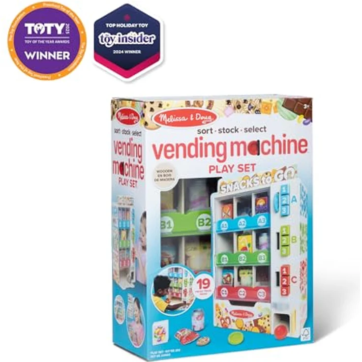 Melissa & Doug Verkaufsautomaten Spielset, 19-teilig, mit Snacks, Getränken und Münzen, Lern- und Rollenspielzeug für Kinder ab 3 Jahren – Bild 2