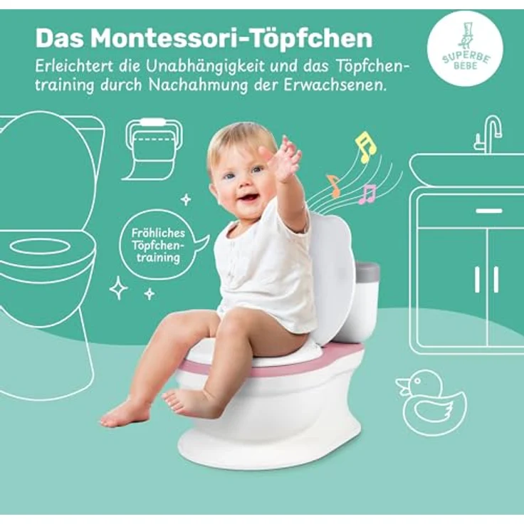 Kinder töpfchen - Lern Toilette mit Rückenlehne - Babytoilette - Baby- und Kindertoilette - Bequem, rutschfest, spritzwassergeschützt und geruchshemmend - Einfaches Entleeren mit abnehmbarem Topf – Bild 8