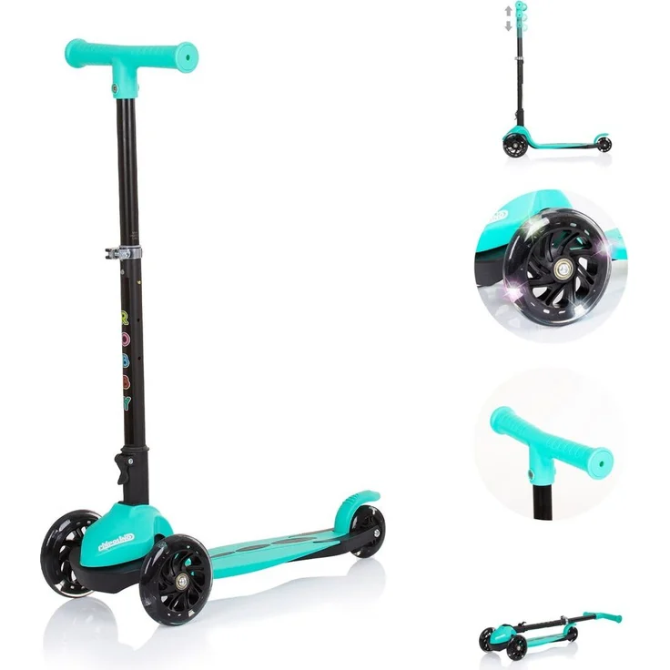 Chipolino Kinderroller Robby Mint, 3 LED-Räder, höhenverstellbarer Lenker, klappbar, max. 50 kg