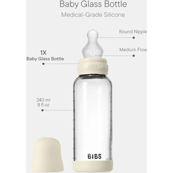 BIBS Baby Glass Bottle 240 ml, BPA-freie Glasflasche aus Borosilikatglas, Farbe Ivory – Bild 2