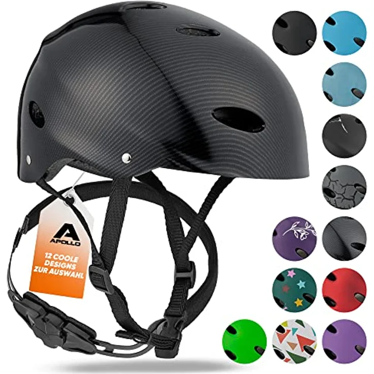 Apollo Skaterhelm Herren, Damen und Kinder | Kinderfahrradhelm | Verstellbar | Skateboard, Scooter, BMX Helm Kinder mit Drehrad-Anpassung | für Jungen und Mädchen | Verschiedene Größen und Farben – Bild 1