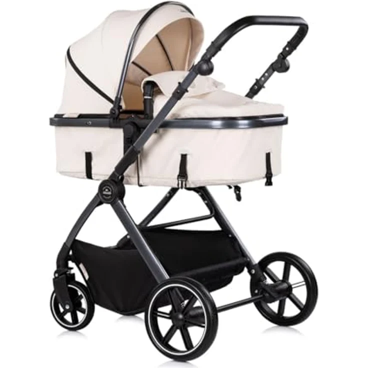 Chipolino Kombikinderwagen Pearl 2 in 1, umbaubar mit Rucksack und Fußsack, Federung, beige – Bild 2