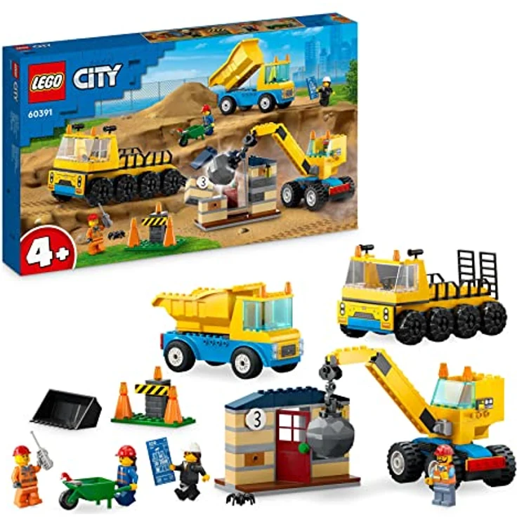 LEGO 60391 City Baufahrzeuge und Kran mit Abrissbirne, Spielzeug mit Bagger, Kipper und Transportfahrzeugen, Lernspielzeug für Kleinkinder ab 4 Jahren – Bild 1