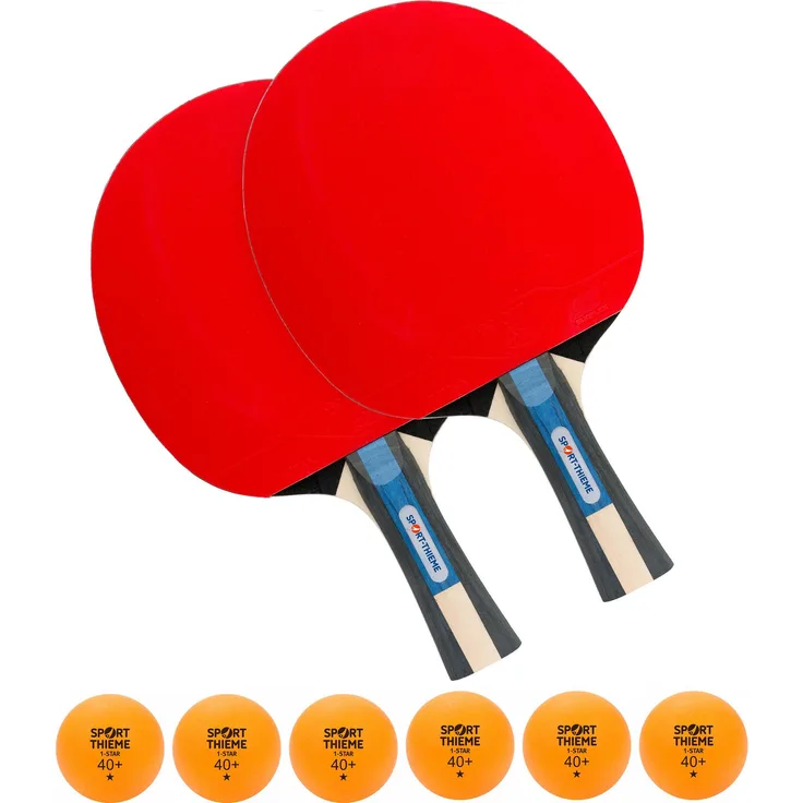 Sport-Thieme Tischtennisschläger-Set Champion, 2 Schläger und 6 Bälle inklusive, konkaver Griff, ideal für Techniktraining