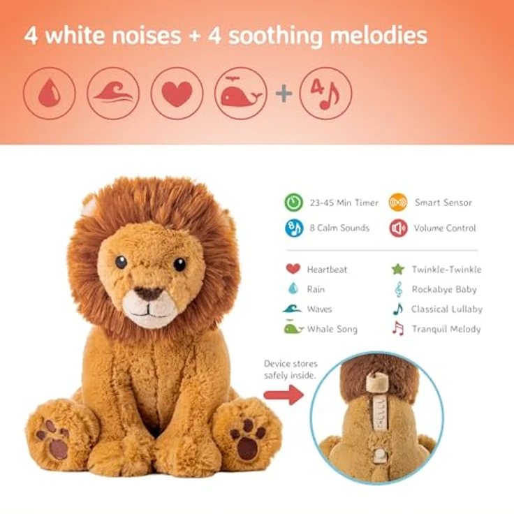 Cloud B Louis Lion™ Smart Sensor, Soundmaschine mit weißem Rauschen, 8 beruhigende Klänge, einstellbare Lautstärke, automatische Abschaltung, kuscheliges Stofftier – Bild 4