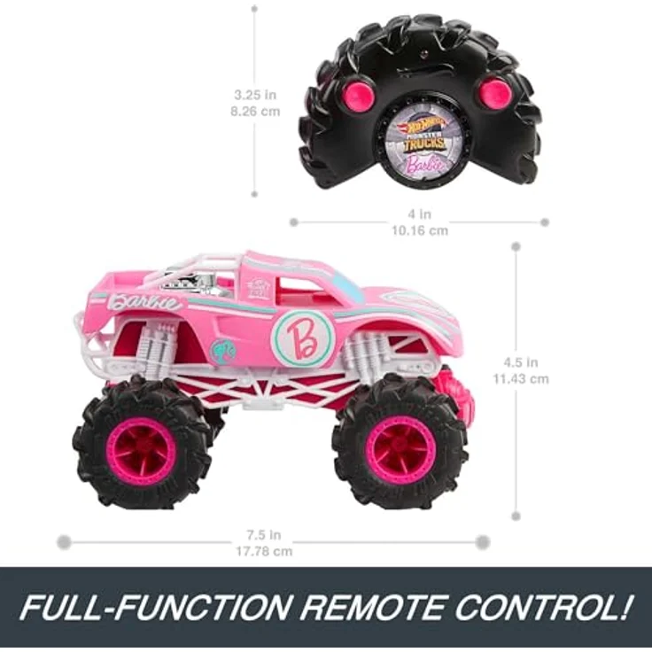 Hot Wheels RC Barbie Monster Truck, ferngesteuertes Spielzeugfahrzeug im Maßstab 1:24 mit coolen Stunt-Tricks und Riesenreifen – Bild 3