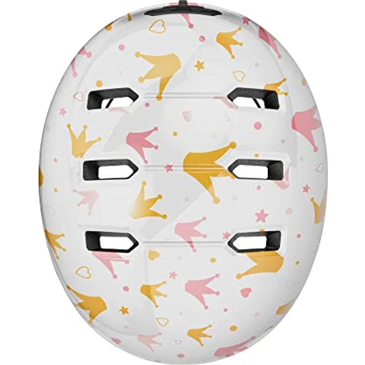 ABUS Kinderhelm Skurb Kid - robuster Fahrradhelm im Skater-Look mit Platz für einen Zopf - Weiß mit Kronenmuster, Größe S – Bild 4