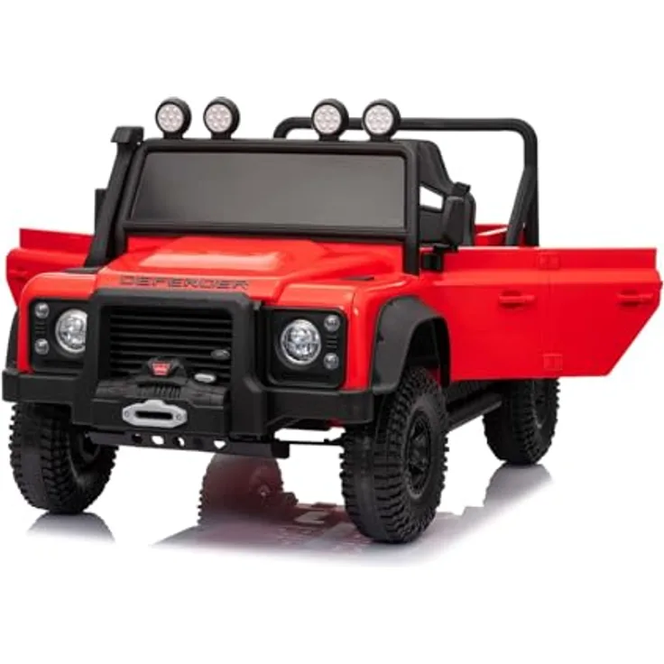 Beneo Elektrisches Kinderfahrzeug Land Rover Defender 110 SVX 12V, rot, 4x4-Antrieb, LED-Lichter, Bluetooth, USB/AUX-Eingang, Lithium-Akku, 4 x 25W-Motor, originale Lizenz