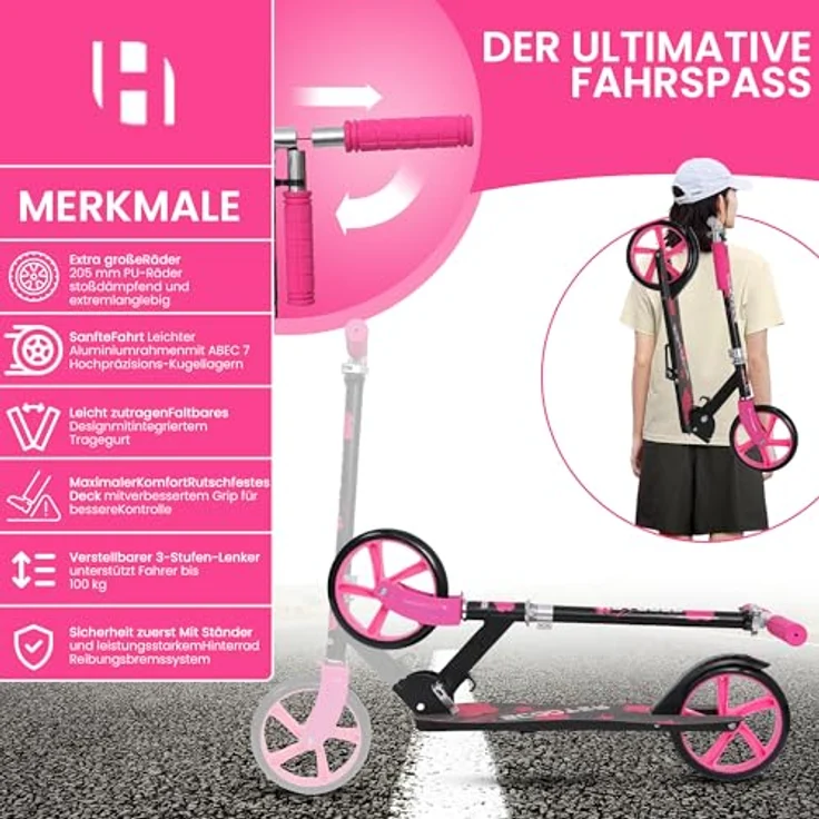 Europebazar Habib Kickroller mit 205mm XXL Rädern, klappbar, bis 100 kg, blau – Bild 8
