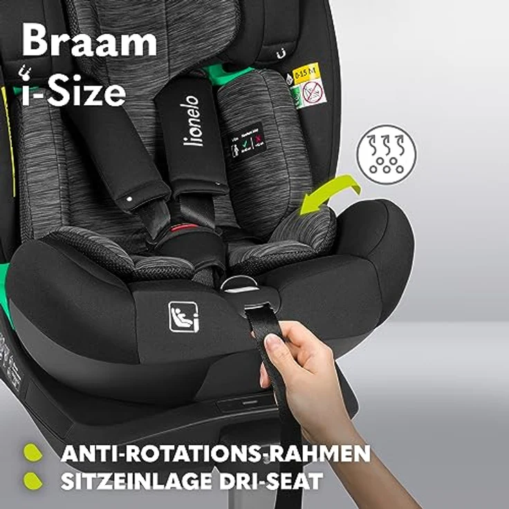 lionelo Autokindersitz BRAAM i-SIZE, 4-in-1-Sitz, ISOFIX + Stabilisierungsfuß, sehr sicher, schwarz – Bild 3