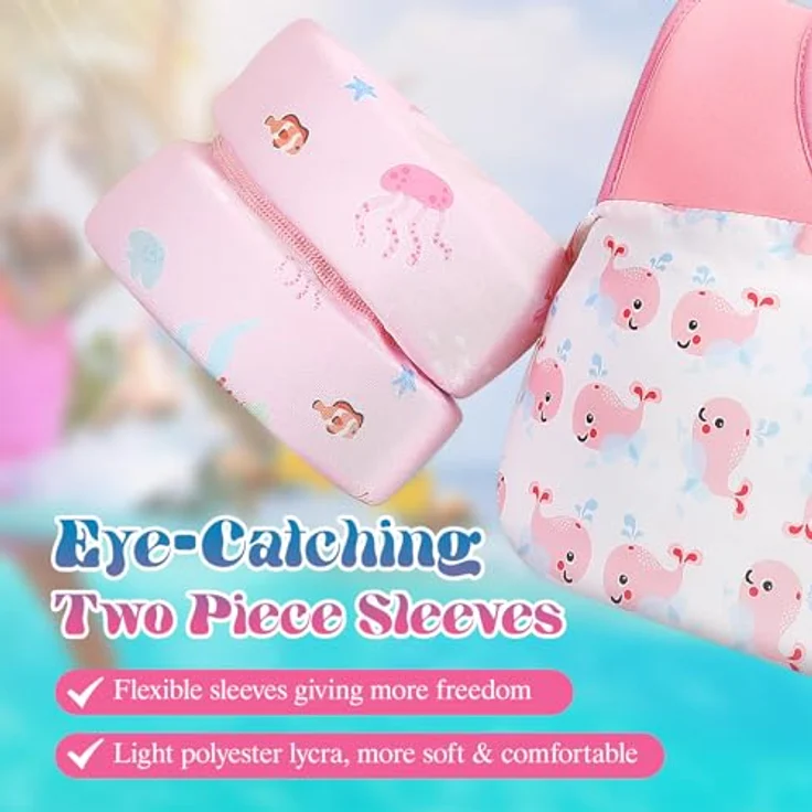 HeySplash Kinder Weste Schwimmflügel, Cartoon Kein Aufblasen Schwimmgürtel mit 2 Sicherheitsschnalle für 2-6 Jahren Jungen und Mädchen, Rosa Wal – Bild 4