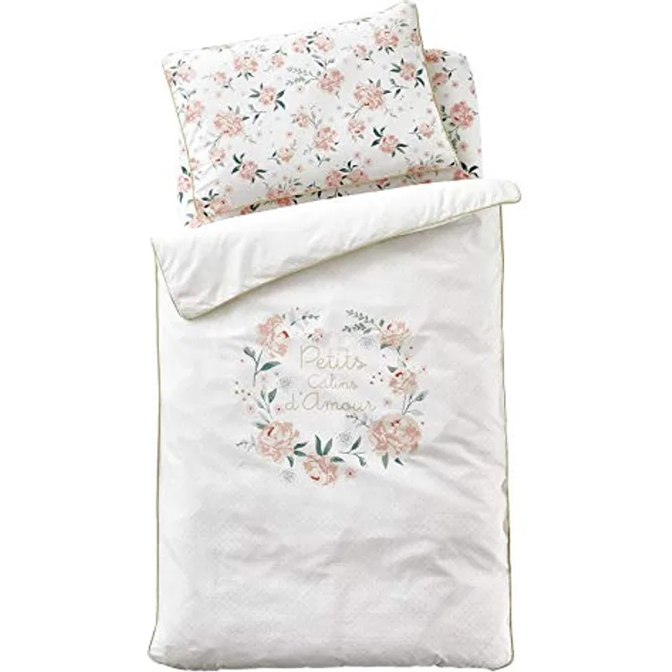 Vertbaudet Baby Bettbezug „Rosentraum“ zartrosa/wollweiß geblümt 80X120