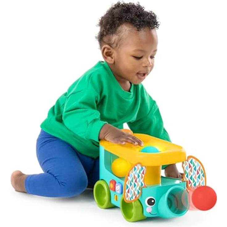 Bright Starts Pop & Roll Safari Bus, Lernspielzeug mit Licht und Sound, inklusive Bälle und Tropengeräuschen – Bild 2