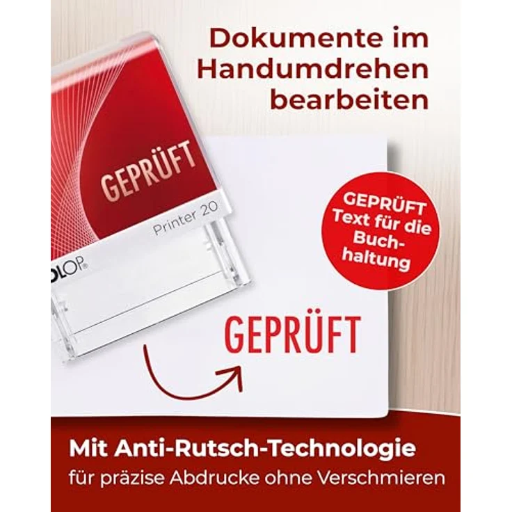 COLOP Stempel Printer 20/L Geprüft, Textstempel mit fertigem Lagertext, selbstfärbend – Bild 3