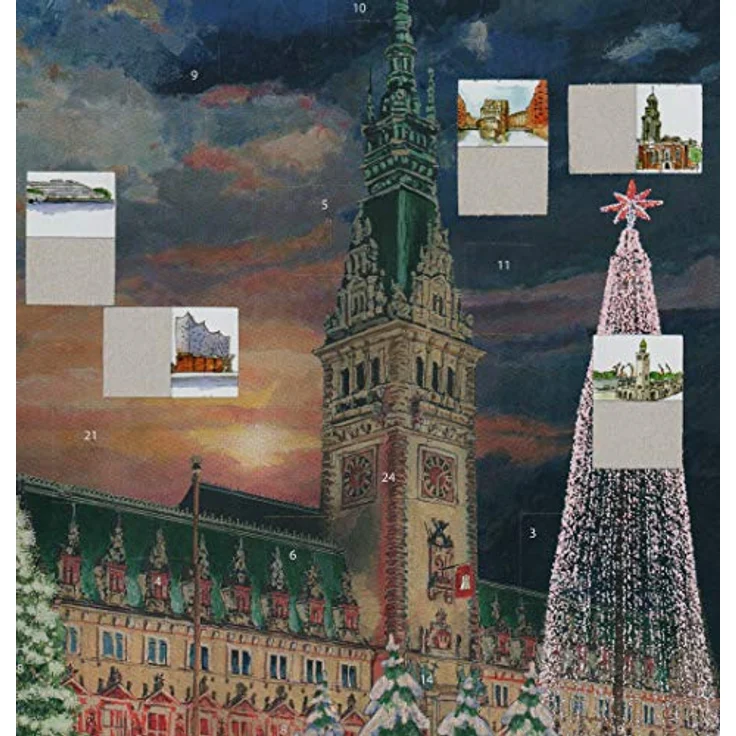 Richard Sellmer Verlag Adventskalender Hamburg mit Rathaus und Silberglimmer, 42x29,7cm – Bild 2