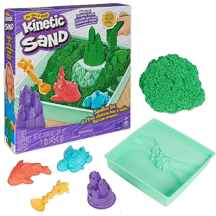 Spin Master Kinetic Sand Kreativset, 454 g in Grün, mit Förmchen und Schäufelchen für kreatives Spielen – Bild 1