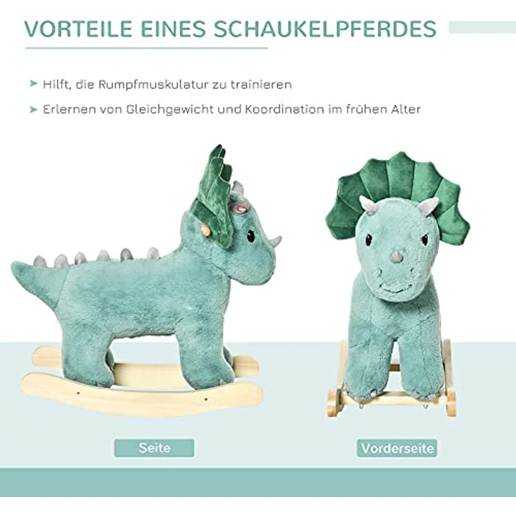 HOMCOM Kinder Schaukel Schaukeltier Schaukelpferd Dunkelgrün 64 x 30 x 54 cm – Bild 5