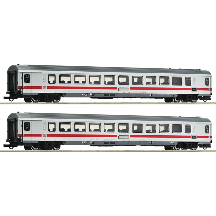 Roco 6200155, Modelleisenbahn-Wagen-Set, 2er-Set IC 2310 der Deutschen Bahn AG, farblich gestaltet in Rot und Grün, Maßstab H0 (1:87)