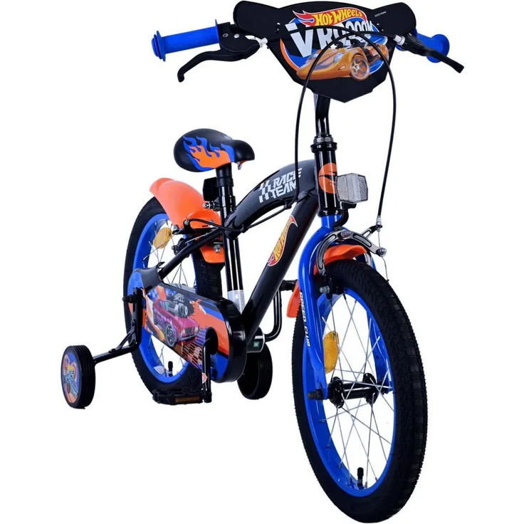 Hot Wheels Kinderfahrrad Race Team 16 Zoll 1 Gang, ohne Schaltung, für Mädchen und Jungen ab 4 Jahren, in Schwarz/Orange/Blau