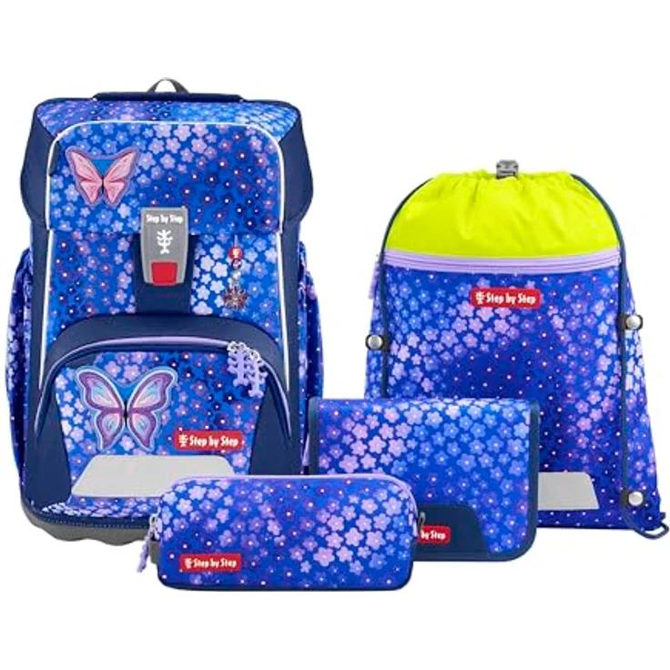 Step by Step Giant Schulranzen-Set „Butterfly Maja“, 5-teilig, ergonomischer Tornister, höhenverstellbar, mit Reflektoren, blau-rosa, 23 Liter für Mädchen ab der 1. Klasse – Bild 1