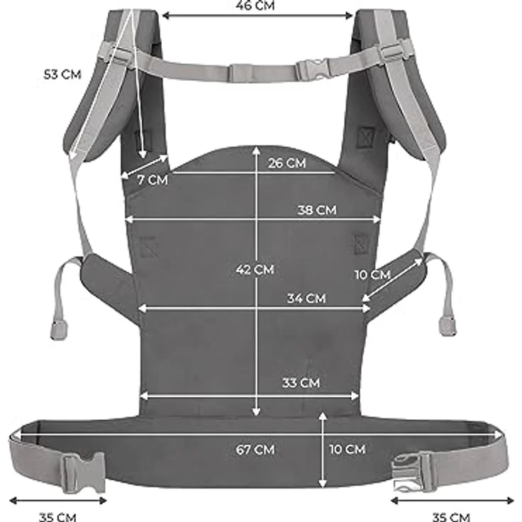 Kinderkraft Babytrage NINO CONFETTI, Rückentrage, Bauchtrage für Säuglinge und Kleinkinder, Baby Carrier, Kindertrage, Ergonomisch, aus Baumwolle, ab 3 Monate bis 20 kg, Grau – Bild 9