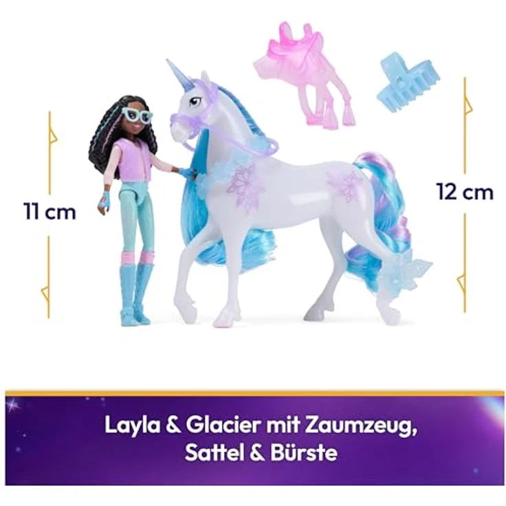 Spin Master Anziehpuppe Unicorn Academy - Layla & Einhorn Glacier, 12 cm große Figuren mit echter Mähne und 7 Gelenkpunkten – Bild 2