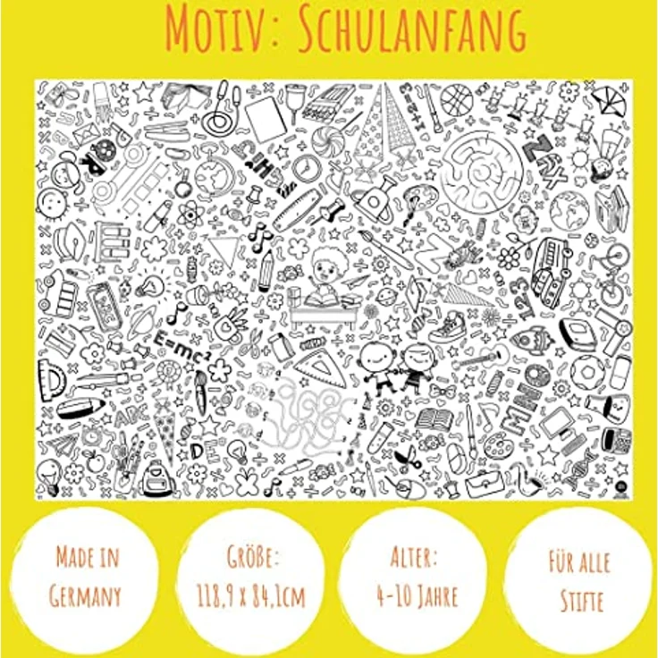 Ausmal-Tischdecke Schulanfang, Geschenkidee für Schultüte, Dekoration Schulanfang, Geschenk Zuckertüte, Mädchen, Jungen, Mal Mich Bunt – Bild 2
