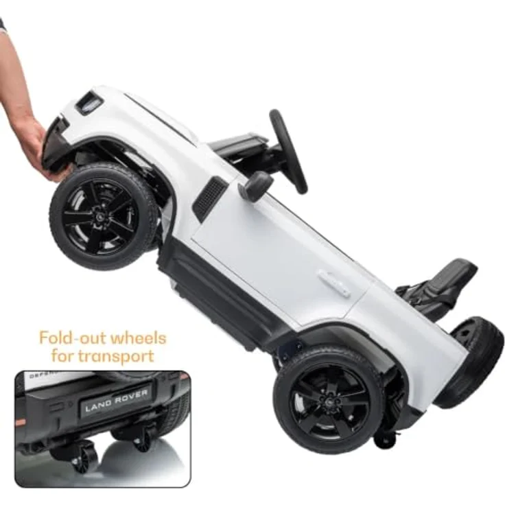Vrooomy Land Rover Defender 90 Elektro-Kinderfahrzeug 12V für 1 bis 5 Jahre – Akku-Kinderauto mit Fernbedienung, EVA-Rädern, 3-Punkt-Gurt und MP3-Player – Weiß – Bild 3