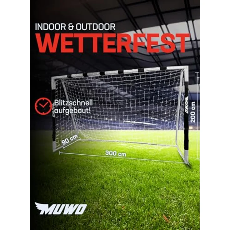 MUWO großes Fußballtor aus robustem Stahl, 3 x 2 Meter, einfacher Aufbau, für Indoor und Outdoor (Rot) – Bild 4