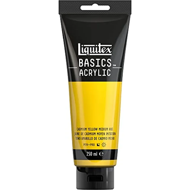 Liquitex Basics Acrylfarbe, monopigmentierte Künstlerpigmente, lichtecht, mittlere Viskosität, 250ml Tube - Kadmiumgelb Mittel Farbton – Bild 1