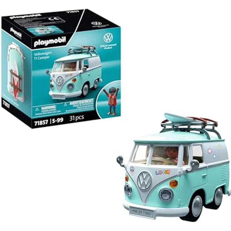 PLAYMOBIL Volkswagen T1 Campingbus, Modellauto mit detailgetreues Design, Zubehör und personalisierbaren Stickern, für Erwachsene & Kinder, Geschenk für Auto-Fans & Sammler, 71857 – Bild 1