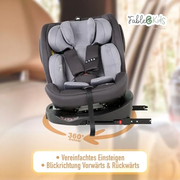 FableKids NORA Autokindersitz, 360° drehbar mit Isofix, für Kinder 40-150 cm, grau – Bild 3