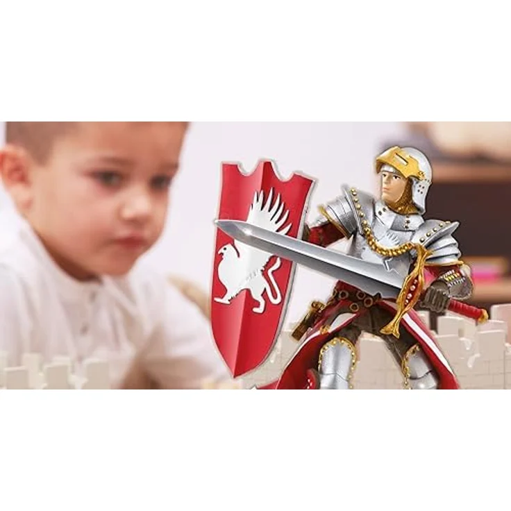 Papo Ritterburg des Waffenmeisters, Erweiterbares Mittelalter-Spielset mit Zugbrücke, Holzdesign für Papo-Figuren, inkl. Fahnen & Schilde, für Kinder ab 3 Jahren, 60002 – Bild 4