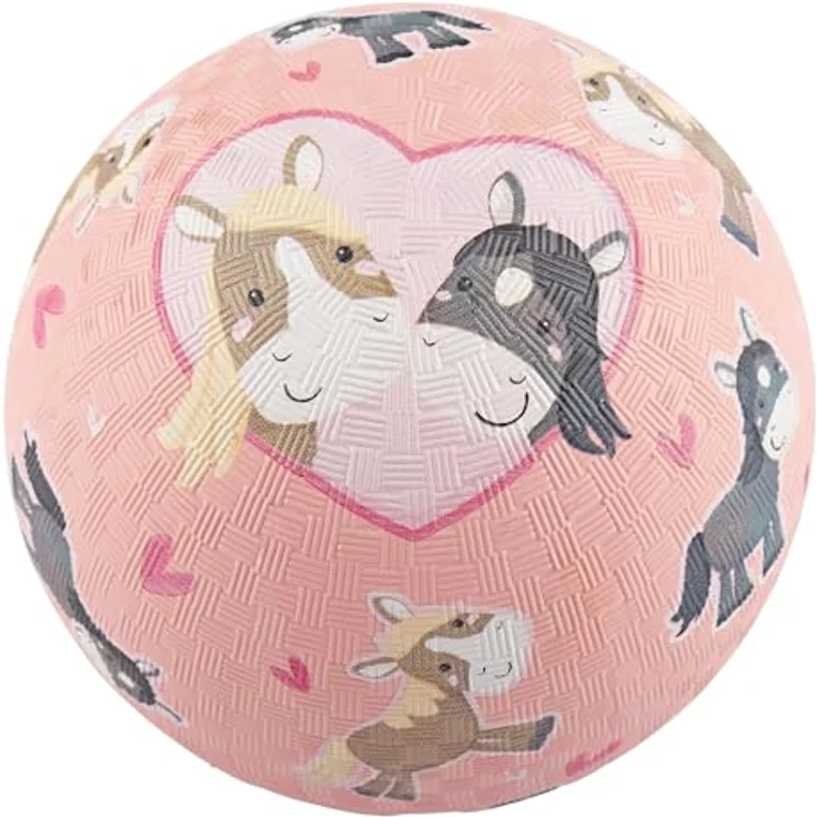 Sigikid Spielball Pony, 17 cm, Naturkautschuk mit rosafarbenem Pferdemotiv und Herzchen – Bild 1