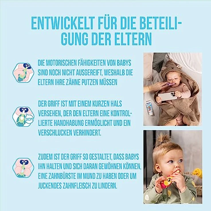 Jordan ® Step 1 Baby Zahnbürste, Original Kleinkindzahnbürste mit extra weichen Borsten, sanftem Beißring und Easy Grip, für Babys 0-2 Jahre, Rosa und Lila, 2-pack – Bild 4