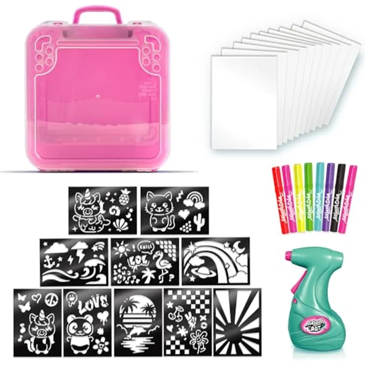 Canal Toys Airbrush Art Activity Case - Elektronisches Sprühgerät, Schablonen, Zeichenblätter, Koffer (Farbe: mehrfarbig) – Bild 6