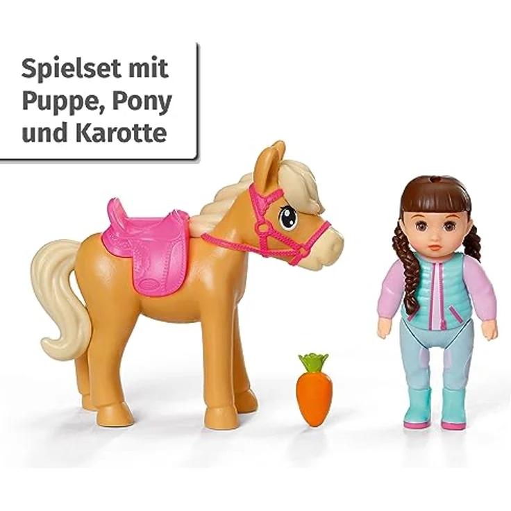 BABY born Minis, Minipuppe mit Pferd, Spielset Pferdespaß, 7 cm große Puppe Kim mit Pferd und Möhre, 906149, Zapf Creation – Bild 2