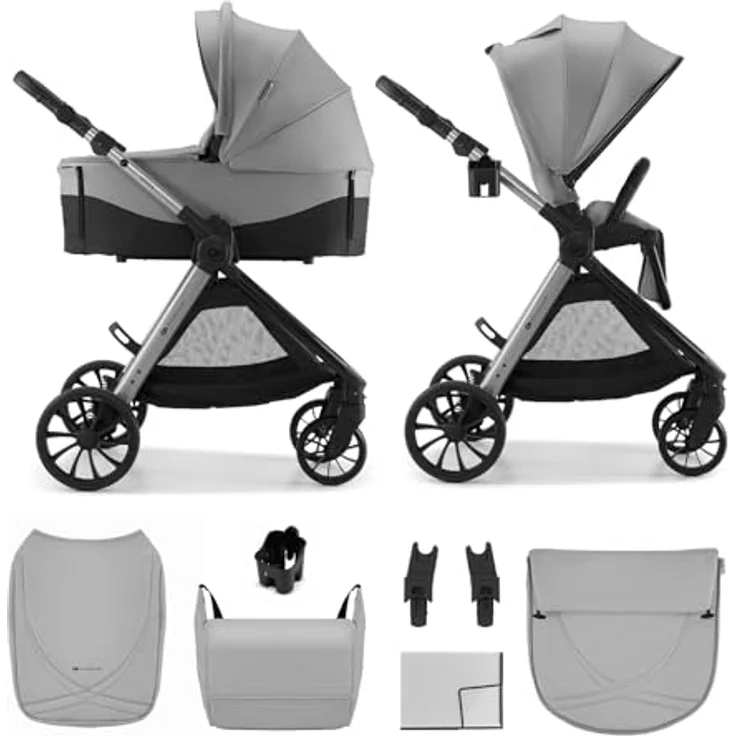 Kinderkraft VESTO 2, 2-in-1-Kinderwagen mit Babywanne und wendbarem Sportsitz, faltbar, 8/11" Räder, grau – Bild 1
