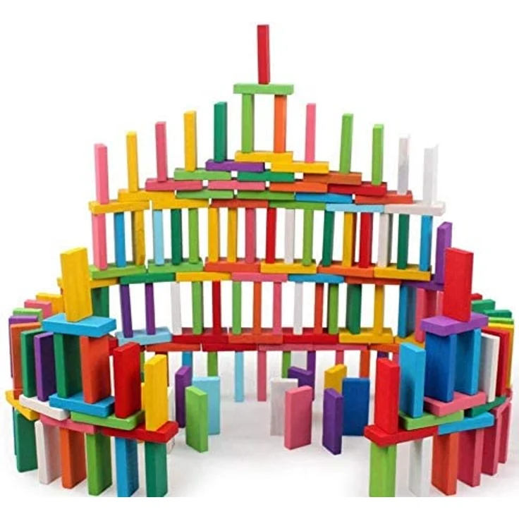 YIQI 120 Stück Holz Domino Block Set, frühpädagogisches Bauspaß Spielzeug aus Kiefernholz, ideal für Kinder ab 3 Jahren – Bild 1